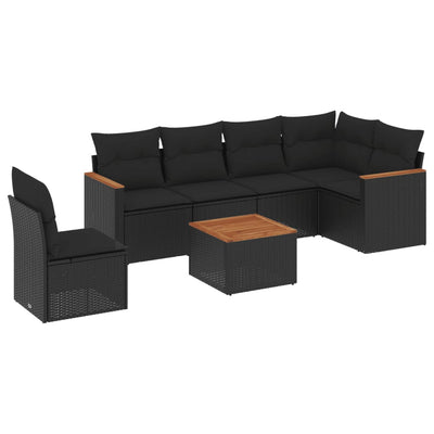 7 Piece Garden Sofa Set with Cushions Black Poly Rattan