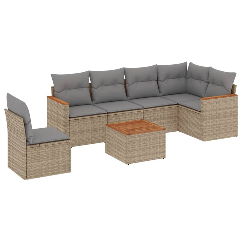 7 Piece Garden Sofa Set with Cushions Mix Beige Poly Rattan