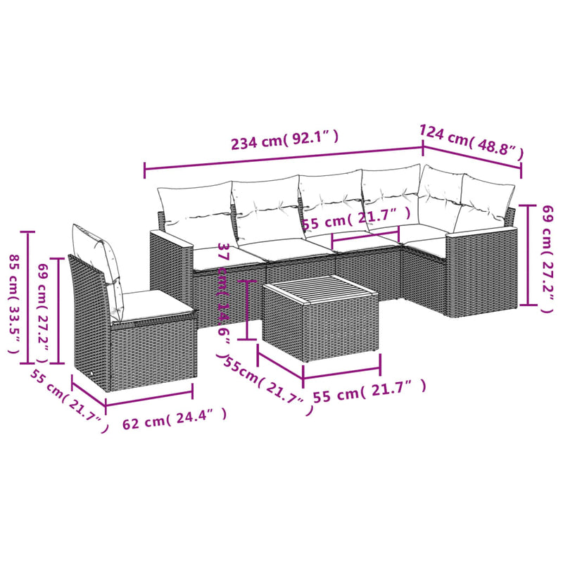 7 Piece Garden Sofa Set with Cushions Mix Beige Poly Rattan