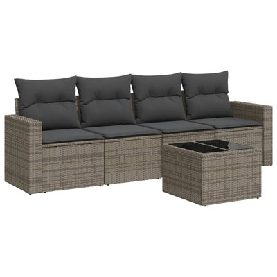 5 Piece Garden Sofa Set with Cushions Grey Poly Rattan