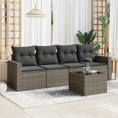 5 Piece Garden Sofa Set with Cushions Grey Poly Rattan