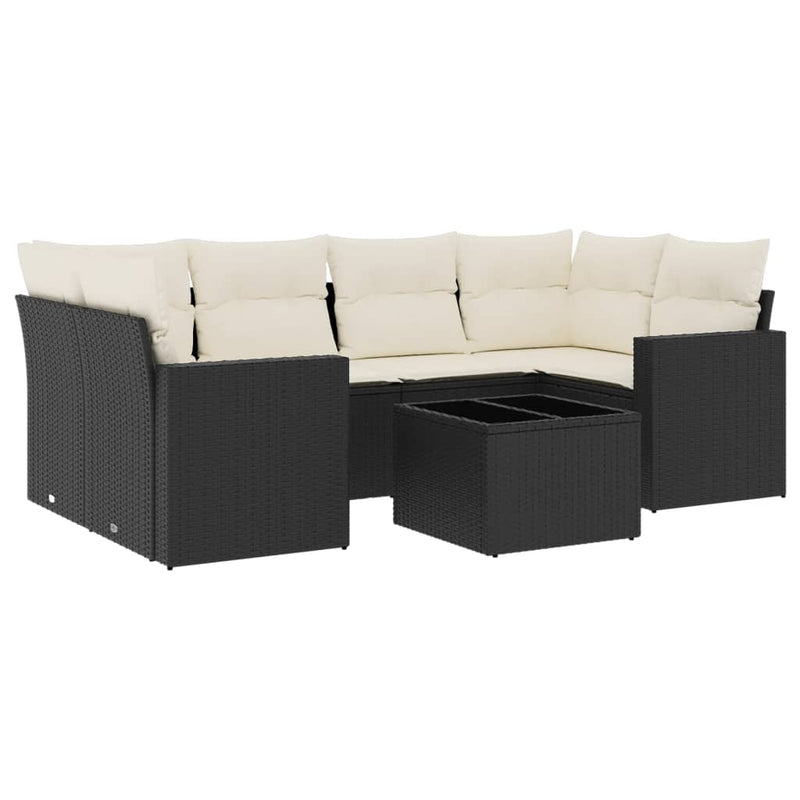 7 Piece Garden Sofa Set with Cushions Black Poly Rattan