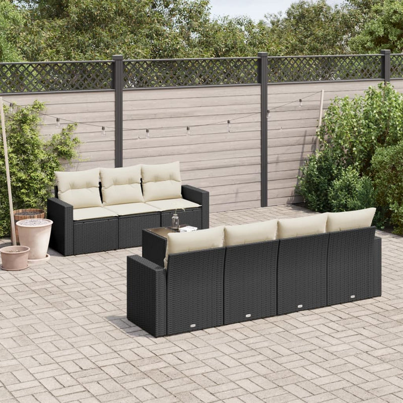 8 Piece Garden Sofa Set with Cushions Black Poly Rattan