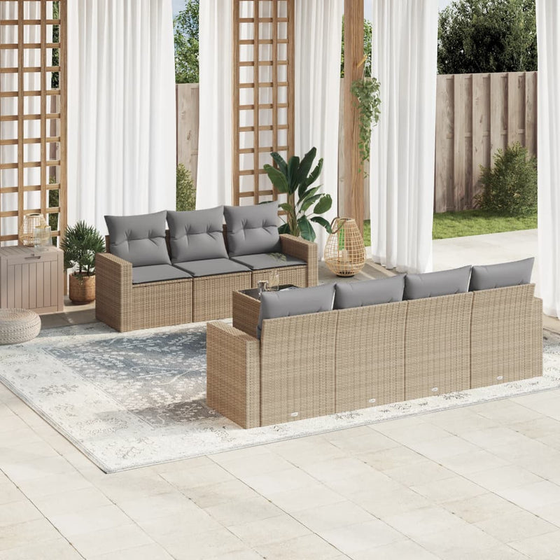 8 Piece Garden Sofa Set with Cushions Beige Poly Rattan