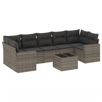 8 Piece Garden Sofa Set with Cushions Grey Poly Rattan