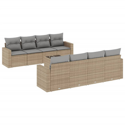 9 Piece Garden Sofa Set with Cushions Beige Poly Rattan