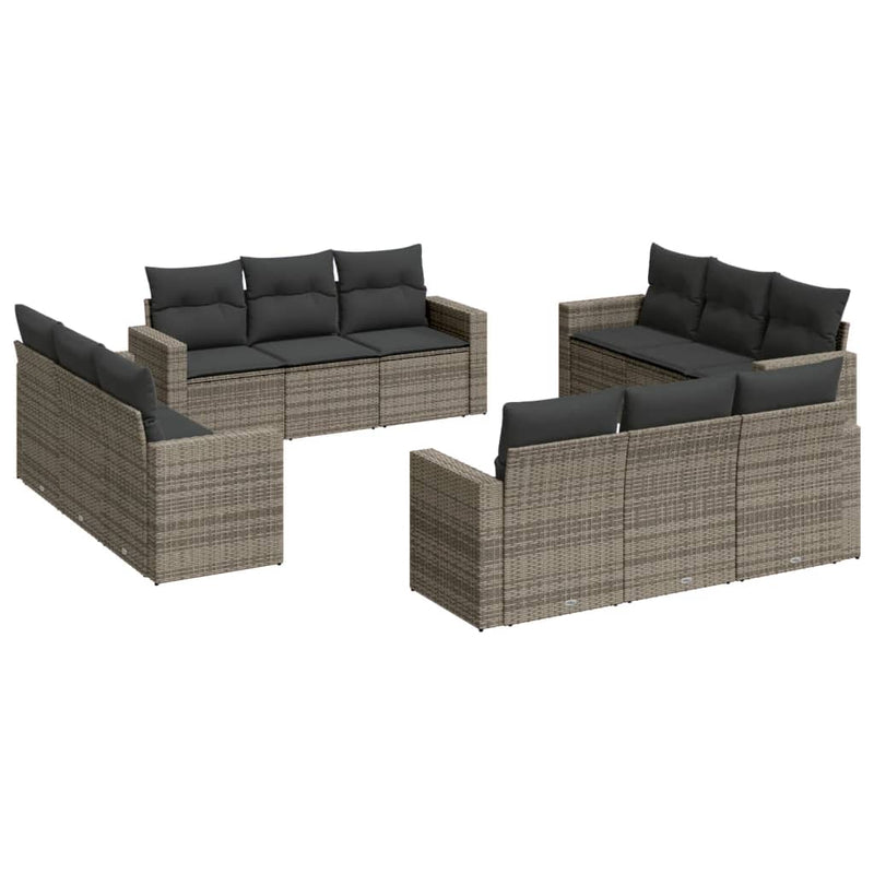 12 Piece Garden Sofa Set with Cushions Grey Poly Rattan