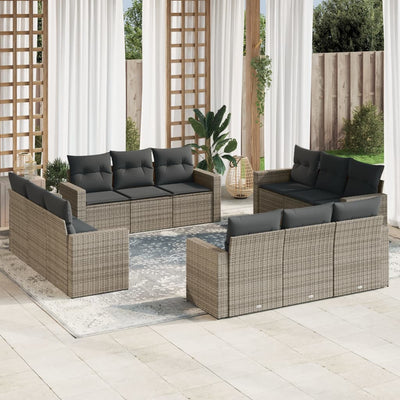 12 Piece Garden Sofa Set with Cushions Grey Poly Rattan