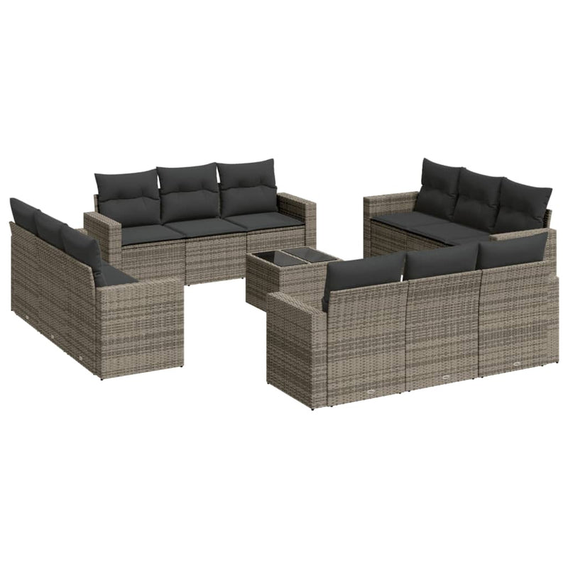 13 Piece Garden Sofa Set with Cushions Grey Poly Rattan