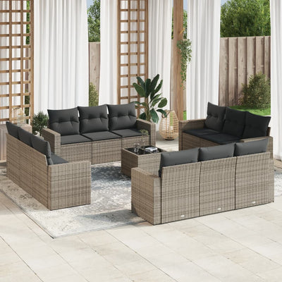 13 Piece Garden Sofa Set with Cushions Grey Poly Rattan