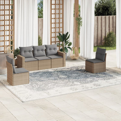 5 Piece Garden Sofa Set with Cushions Beige Poly Rattan