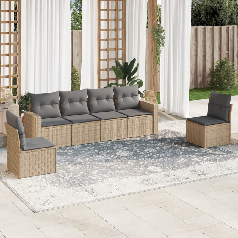 6 Piece Garden Sofa Set with Cushions Beige Poly Rattan