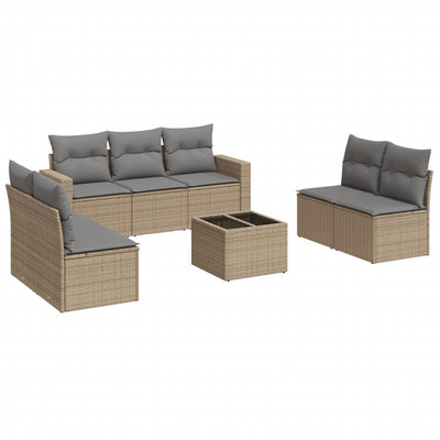 8 Piece Garden Sofa Set with Cushions Beige Poly Rattan