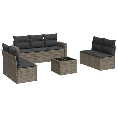 8 Piece Garden Sofa Set with Cushions Grey Poly Rattan