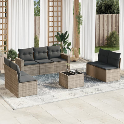 8 Piece Garden Sofa Set with Cushions Grey Poly Rattan