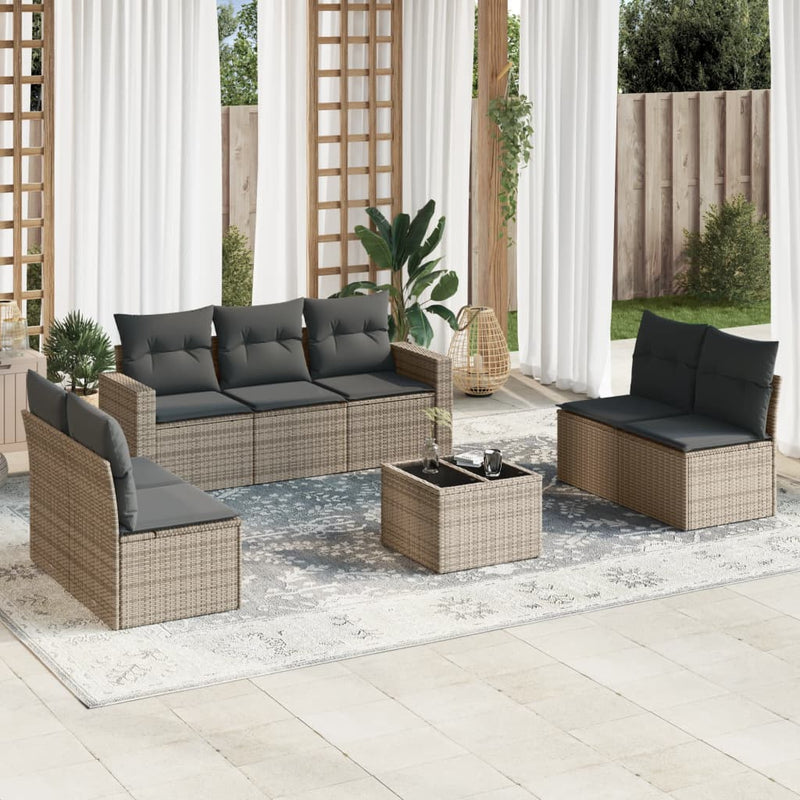 8 Piece Garden Sofa Set with Cushions Grey Poly Rattan