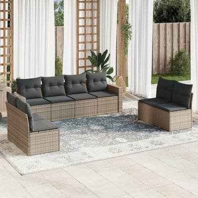 8 Piece Garden Sofa Set with Cushions Grey Poly Rattan