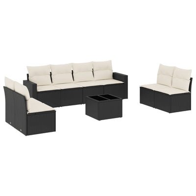 9 Piece Garden Sofa Set with Cushions Black Poly Rattan