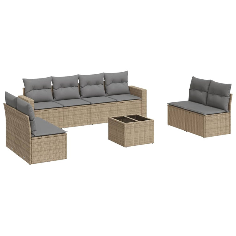 9 Piece Garden Sofa Set with Cushions Beige Poly Rattan