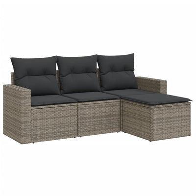 4 Piece Garden Sofa Set with Cushions Grey Poly Rattan