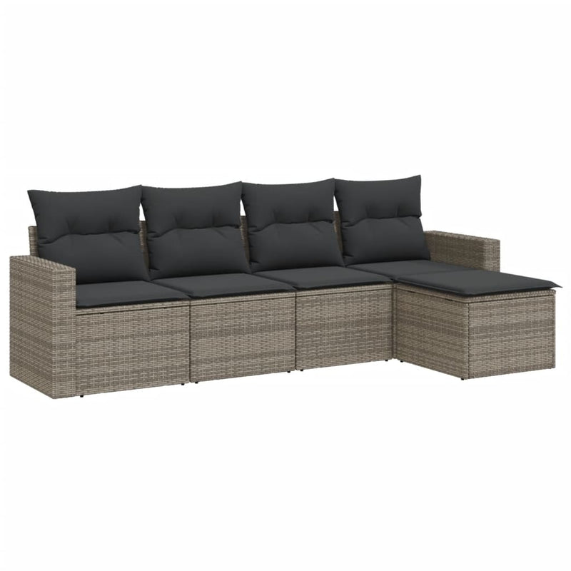 5 Piece Garden Sofa Set with Cushions Grey Poly Rattan