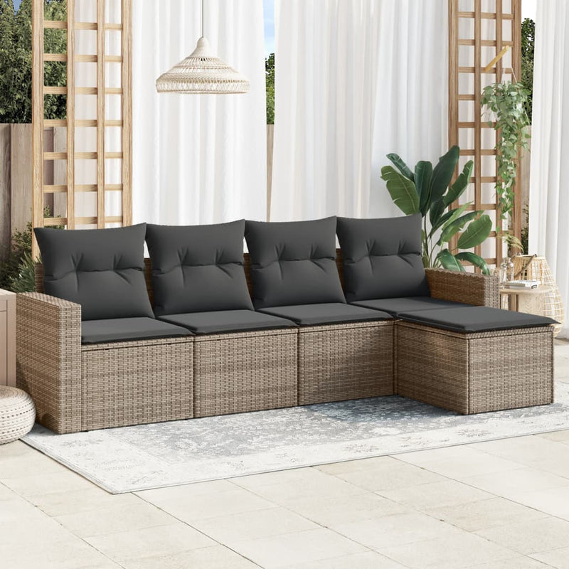 5 Piece Garden Sofa Set with Cushions Grey Poly Rattan