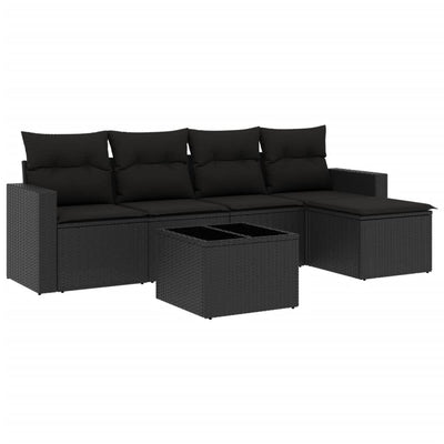 6 Piece Garden Sofa Set with Cushions Black Poly Rattan