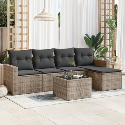 6 Piece Garden Sofa Set with Cushions Grey Poly Rattan