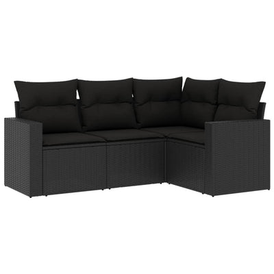 4 Piece Garden Sofa Set with Cushions Black Poly Rattan