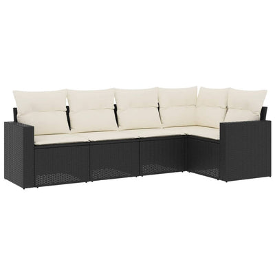 5 Piece Garden Sofa Set with Cushions Black Poly Rattan