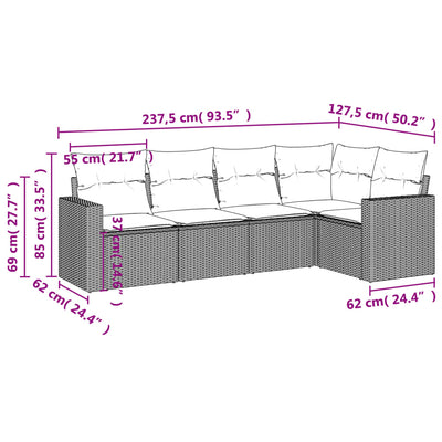 5 Piece Garden Sofa Set with Cushions Beige Poly Rattan