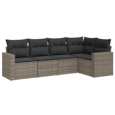 5 Piece Garden Sofa Set with Cushions Grey Poly Rattan