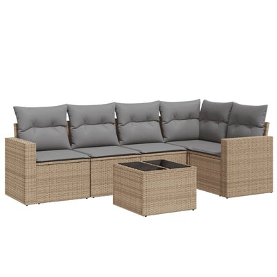 6 Piece Garden Sofa Set with Cushions Beige Poly Rattan