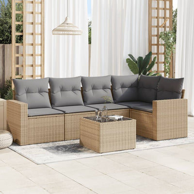 6 Piece Garden Sofa Set with Cushions Beige Poly Rattan