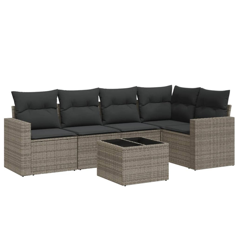 6 Piece Garden Sofa Set with Cushions Grey Poly Rattan