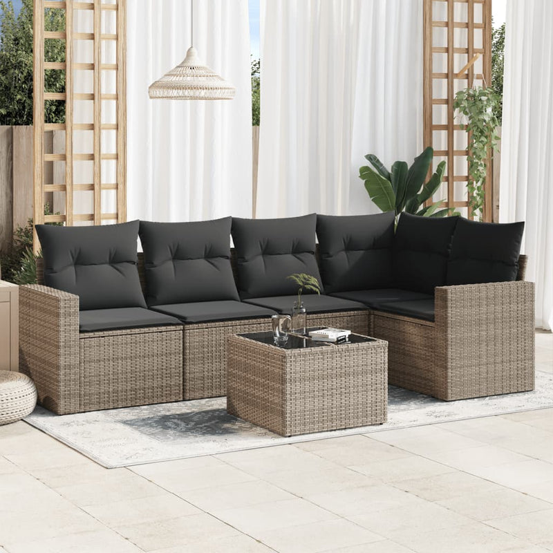 6 Piece Garden Sofa Set with Cushions Grey Poly Rattan