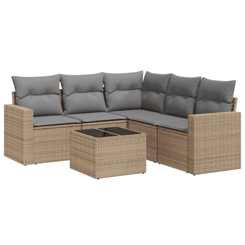 6 Piece Garden Sofa Set with Cushions Beige Poly Rattan