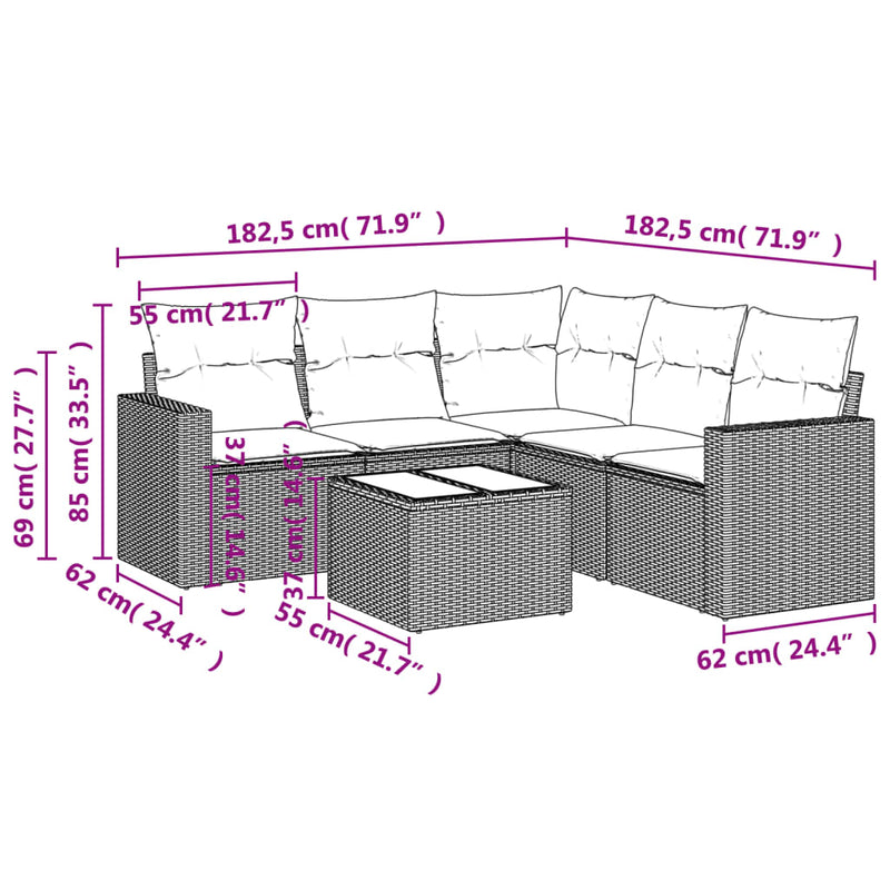 6 Piece Garden Sofa Set with Cushions Beige Poly Rattan