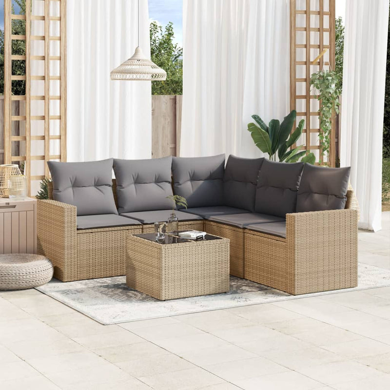 6 Piece Garden Sofa Set with Cushions Beige Poly Rattan