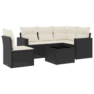 6 Piece Garden Sofa Set with Cushions Black Poly Rattan