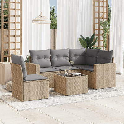 6 Piece Garden Sofa Set with Cushions Beige Poly Rattan