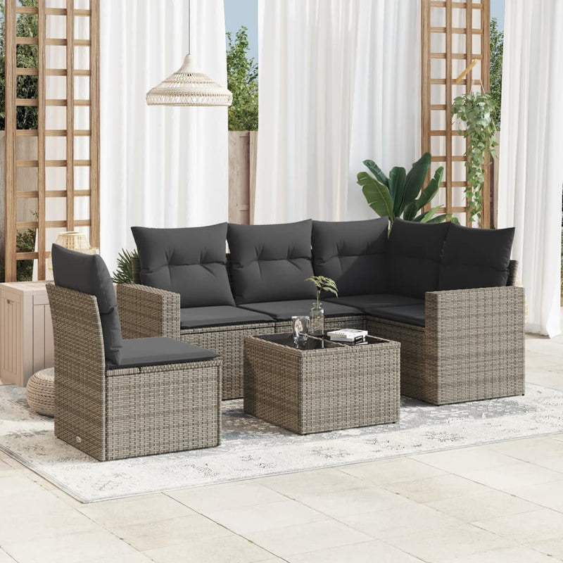 6 Piece Garden Sofa Set with Cushions Grey Poly Rattan