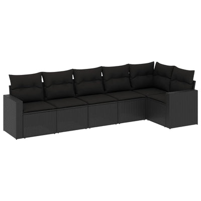 6 Piece Garden Sofa Set with Cushions Black Poly Rattan