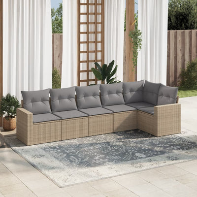 6 Piece Garden Sofa Set with Cushions Beige Poly Rattan