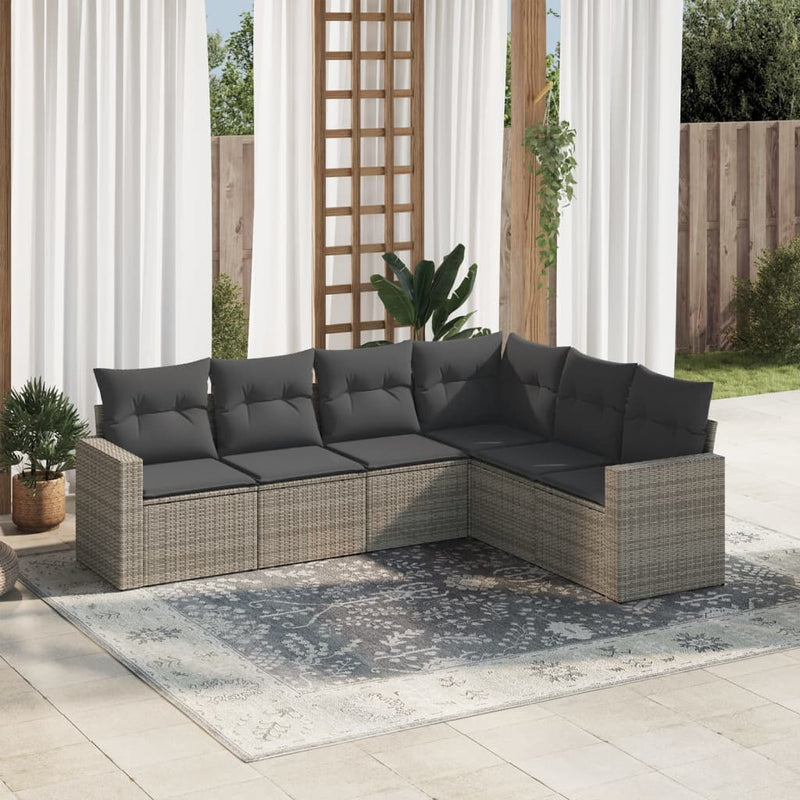 6 Piece Garden Sofa Set with Cushions Grey Poly Rattan