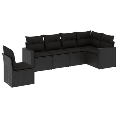 6 Piece Garden Sofa Set with Cushions Black Poly Rattan