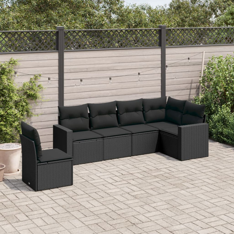 6 Piece Garden Sofa Set with Cushions Black Poly Rattan