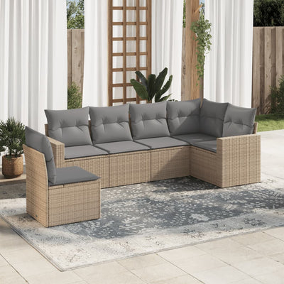 6 Piece Garden Sofa Set with Cushions Beige Poly Rattan