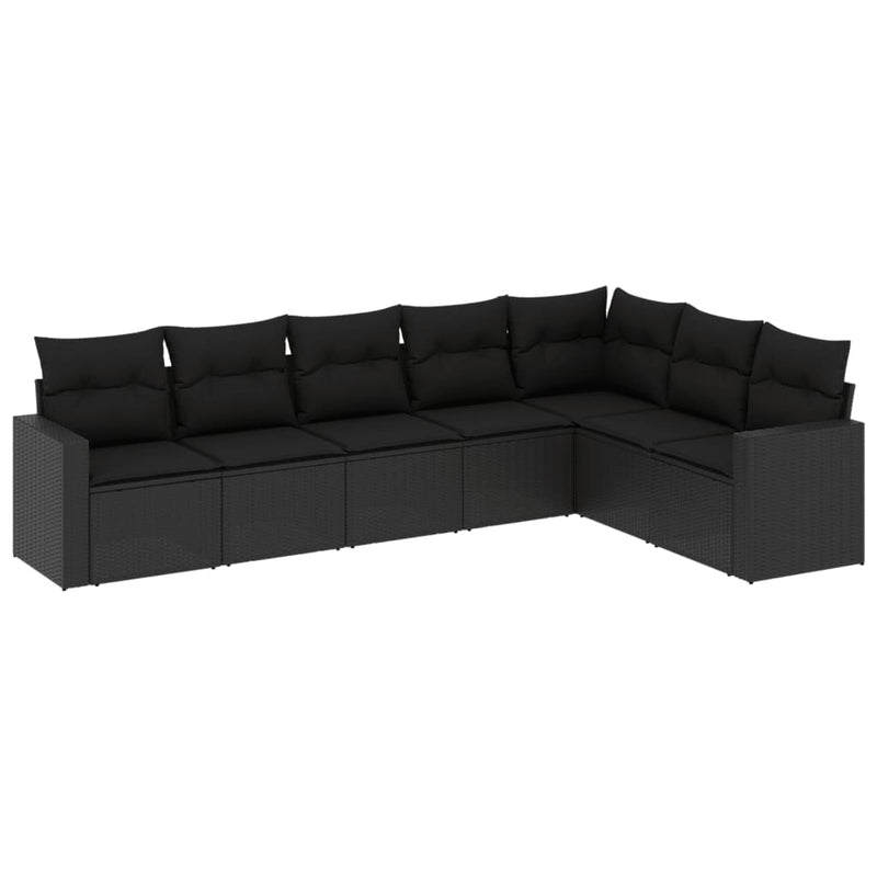 7 Piece Garden Sofa Set with Cushions Black Poly Rattan