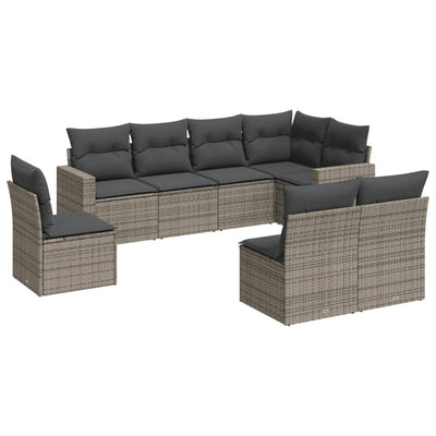 8 Piece Garden Sofa Set with Cushions Grey Poly Rattan